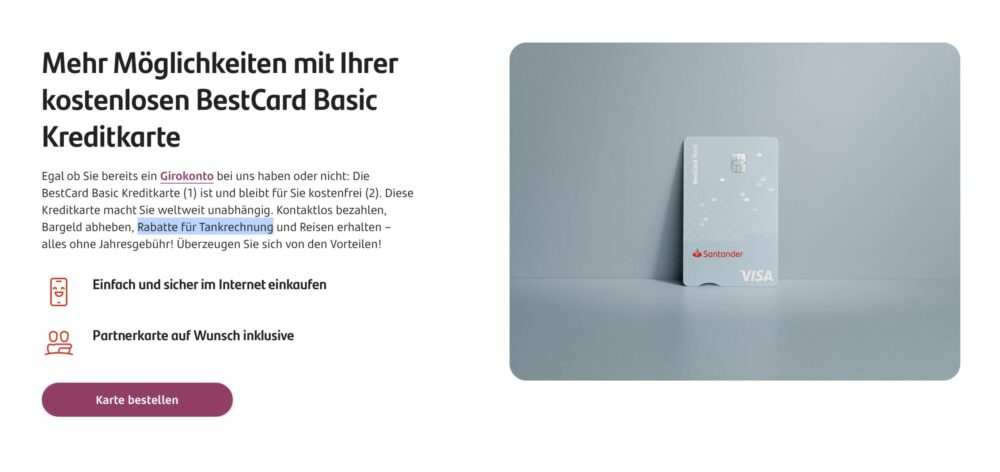 screenshot santander bestbasic visa website