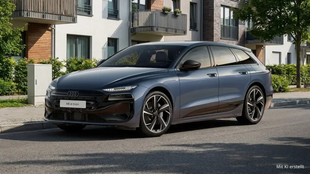Audi A6 e-tron Avant S line am Straßenrand in einer Wohnsiedlung