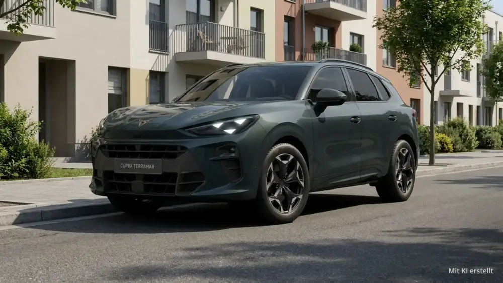 Cupra Terramar VZ am Straßenrand in einer Wohnsiedlung.