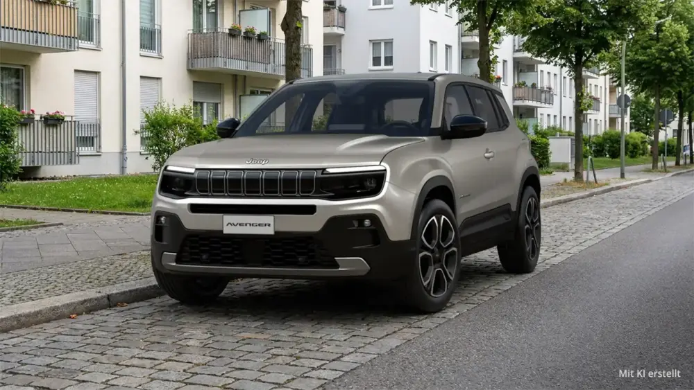 Jeep Avenger Summit am Straßenrand in einer Wohnsiedlung