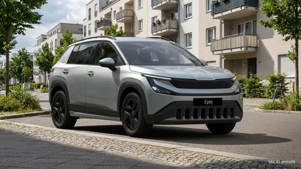 Skoda Epiq First Edition am Straßenrand in einer Wohnsiedlung