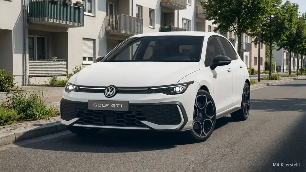 VW Golf GTI am Straßenrand in einer Wohnsiedlung.