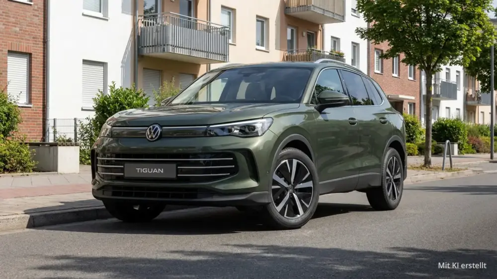 VW Tiguan am Straßenrand in einer Wohnsiedlung